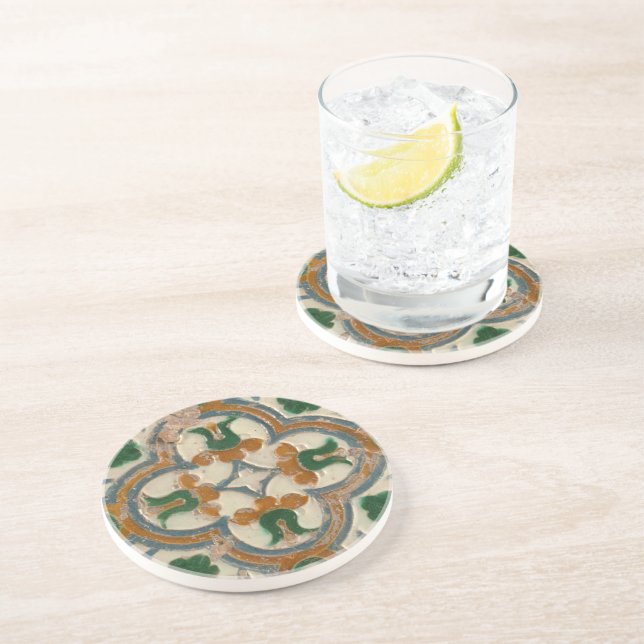 Repro Spanish Geometric Azulejos Floral Coaster (Side)