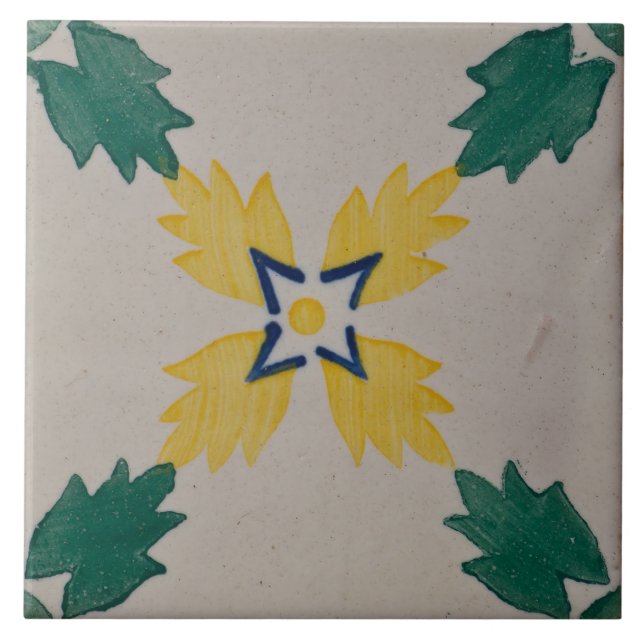Repro Spanish Geometric Azulejos Floral Green Tile (Front)