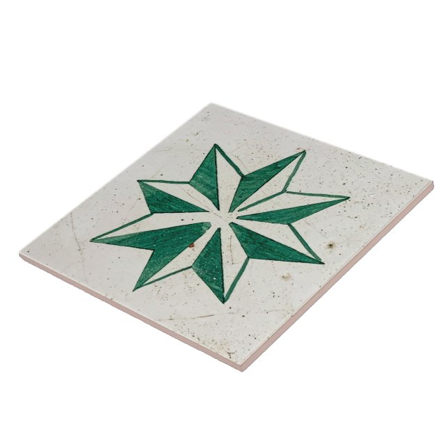 Repro Spanish Geometric Azulejos Floral Green Tile (Side)
