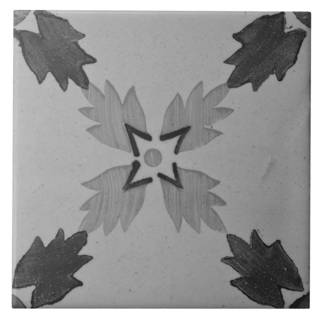 Repro Spanish Geometric Azulejos Floral Grey Tile (Front)