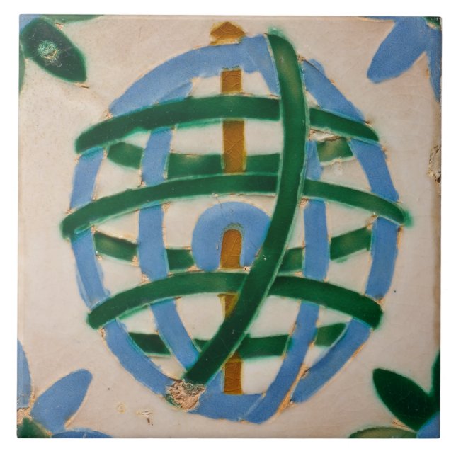 Repro Spanish Geometric Azulejos Green Blue Tile (Front)