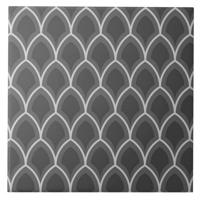 Repro Spanish Geometric Scale Azulejos Grey Tile (Front)