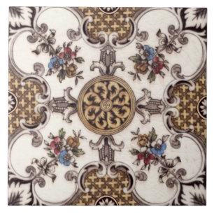 Repro Victorian English Quatrefoil Floral Transfer Tile