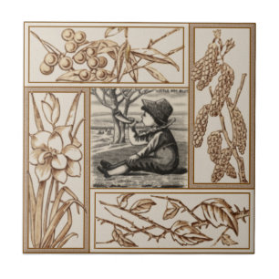 Repro VIctorian "Little Boy Blue" Transferware Tile