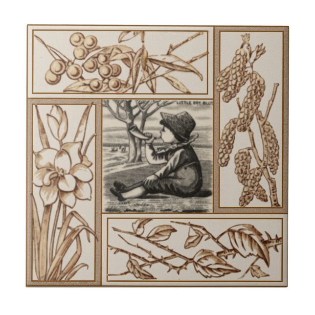 Repro VIctorian "Little Boy Blue" Transferware Tile (Front)