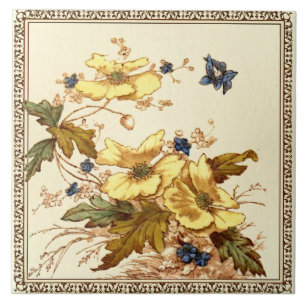 Repro Victorian Malkin Butterflies & Anemones Tile
