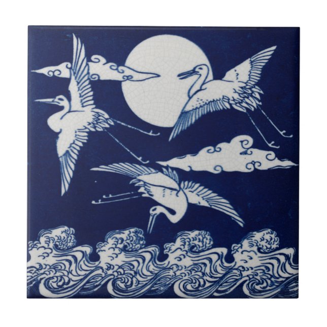 Repro Victorian Minton Tile with Storks Moon (Front)