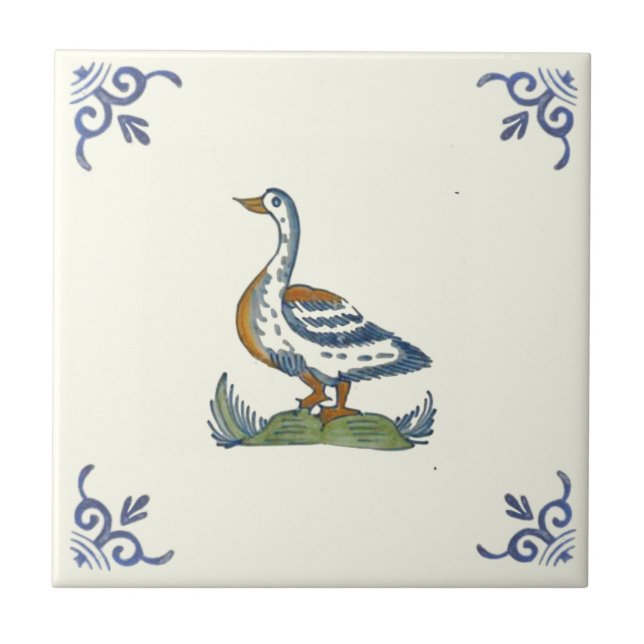 Repro Vintage Antique Handpainted Goose Tile (Front)