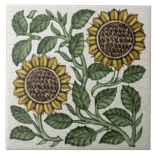 Repro Vintage Antique Wm De Morgan Sunflowers Tile