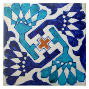Repro Vintage Blue Geometric Floral Tile