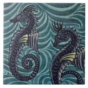 Repro Vintage Blue Seahorse De Morgan tiles