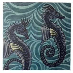 Repro Vintage Blue Seahorse De Morgan tiles