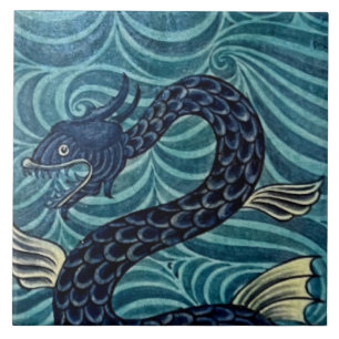 Repro Vintage Blue Seahorse De Morgan tiles