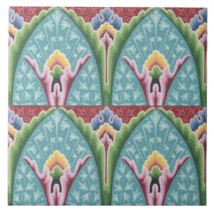 Repro Vintage Geometric Colourful Rainbow Floral T Tile