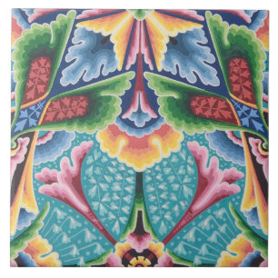 Repro Vintage Geometric Colourful Rainbow Floral Tile