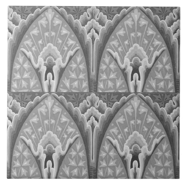 Repro Vintage Geometric Grey Floral  Tile (Front)