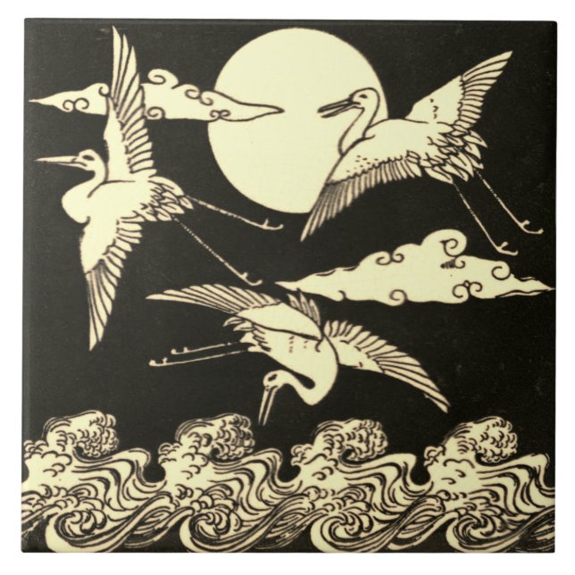 Repro Vintage Minton Black and White English Tile (Front)