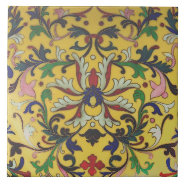 Repro Vintage Minton Yellow Floral English Tile (Front)