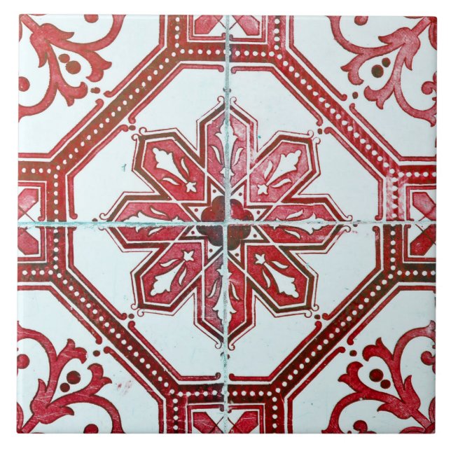 Repro Vintage Red and White Majorca Tile (Front)