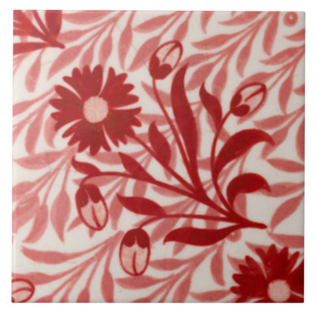 Repro Vintage red flowers De Morgan tiles (Front)