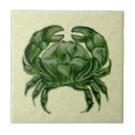 Repro Wm De Morgan Hand Painted Green Crab Tile<br><div class="desc">De Morgan was an important Arts & Crafts movement artist and was the head of tile production at William Morris's studio from 1863 to 1872. See our media section for a picture of how other green tiles from this series look in combination with other De Morgan tiles.</div>