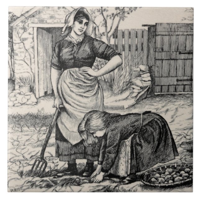Repro Wm Wise Country Village Life Potato Harvest Tile (Front)