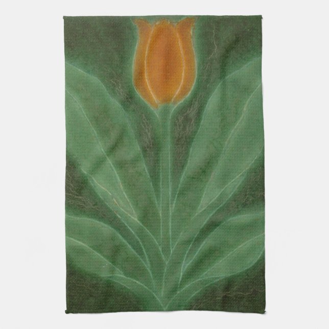 Repro Yellow Green Tulip Art Nouveau Tile Tea Towel (Vertical)