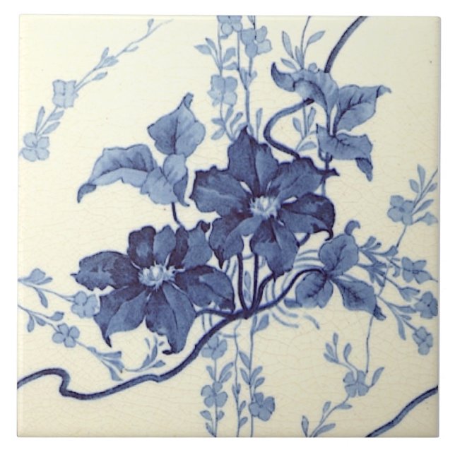 Reproduction 1898 Design Minton Blue White Floral Tile (Front)