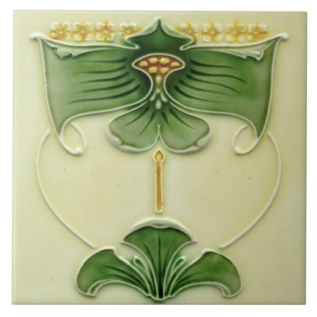 Reproduction 1900 Art Nouveau Majolica Floral Tile (Front)