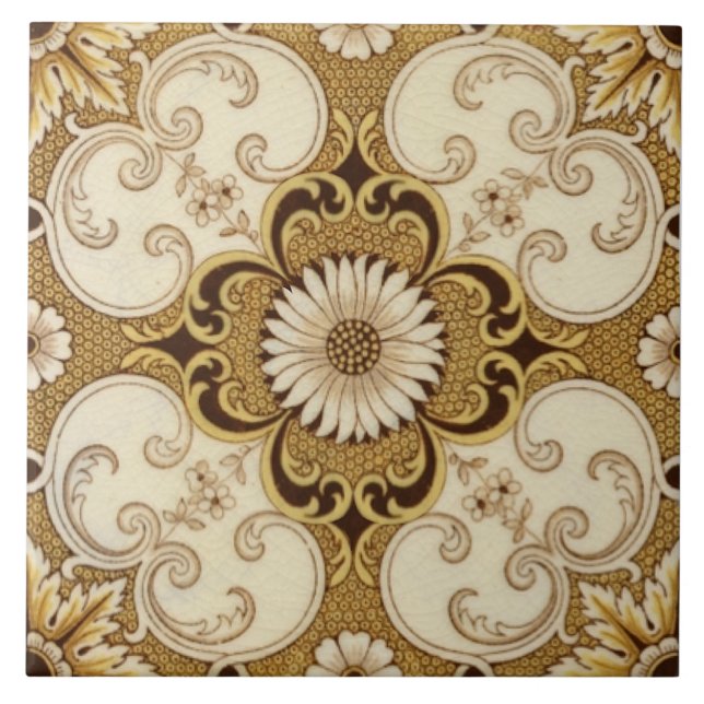 Reproduction Antique Minton China Victorian Tile (Front)