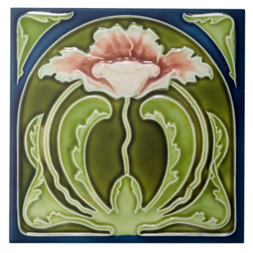 Image of Reproduction Art Nouveau Pink Poppy on Green Tile