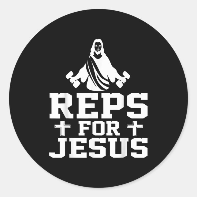 Reps For Jesus Funny Christian Gym Fitness Biceps  Classic Round Sticker (Front)