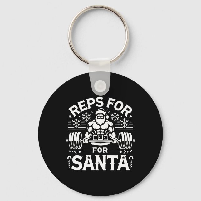 Reps For Santa – Funny Christmas Fitness Bodybuild Key Ring (Front)