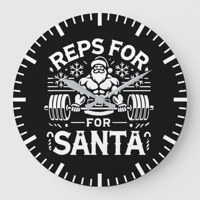 Reps for Santa – Funny Christmas Fitness Large Clock (Front)