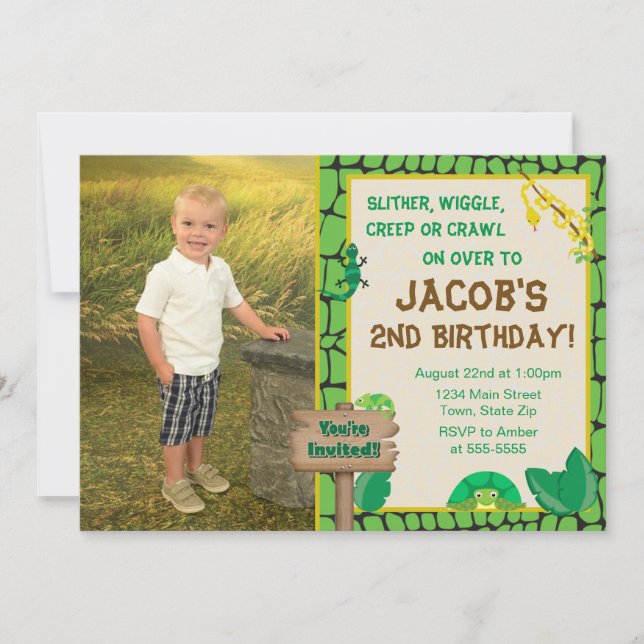 Reptile Birthday Invitation Lizard Snake Invite (Front)