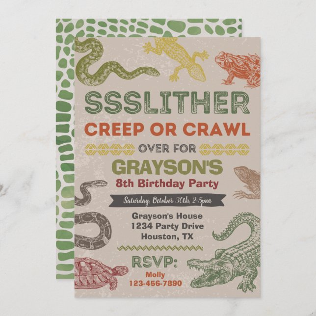 Reptile Birthday Invitation | Reptile Party (Front/Back)