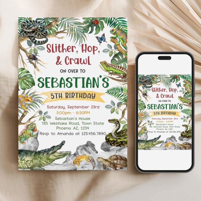 Reptile Birthday Invitation Template, Customizable (Creator Uploaded)