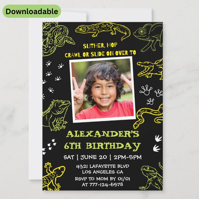 Reptile birthday invitations Boy Kids Party Modern (Creator Uploaded)