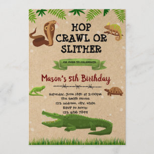 Reptile birthday theme party invitation