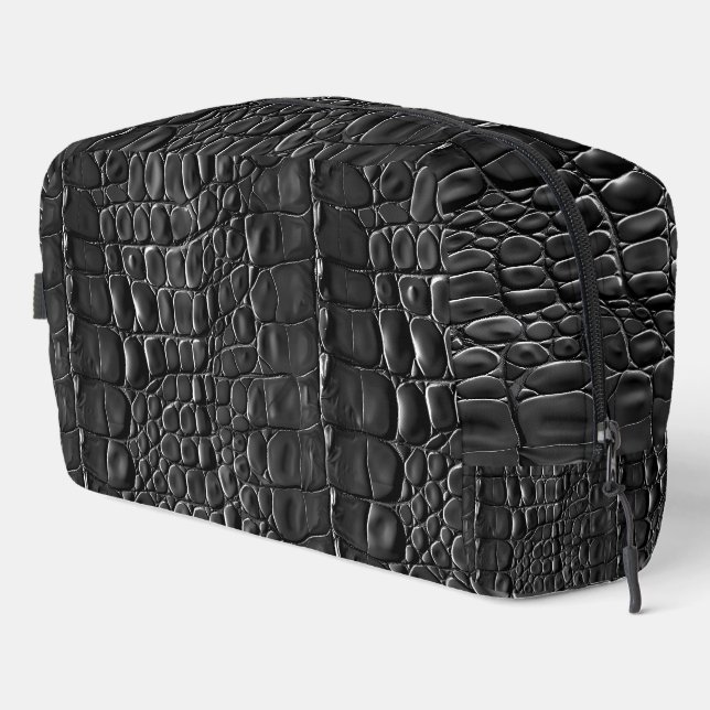 Reptile Black Alligator Crocodile Scales Skin Look Dopp Kit (Right Corner)