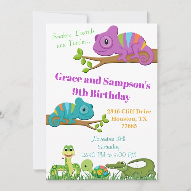 Reptile Jungle Snake Turtle Birthday Invitation (Front)