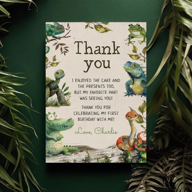 Reptile Kids 1st Birthday Thank You Card (Creator Uploaded)