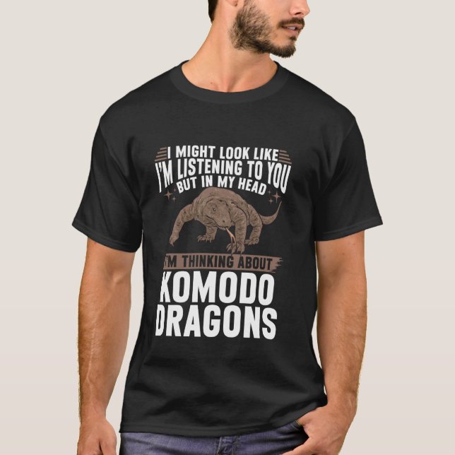 Reptile Lizard Thinking About Komodo Dragon T-Shirt (Front)
