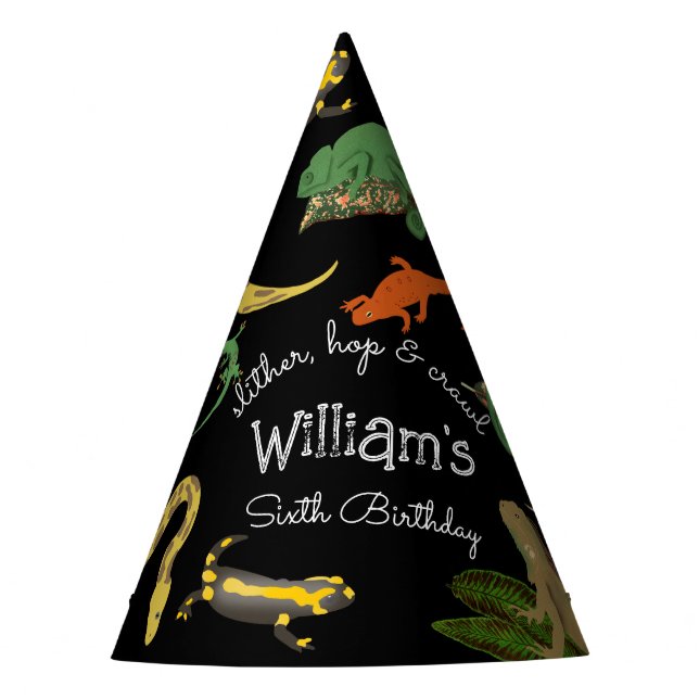 Reptile, Lizards & Amphibians Kids Birthday Party Hat (Front)