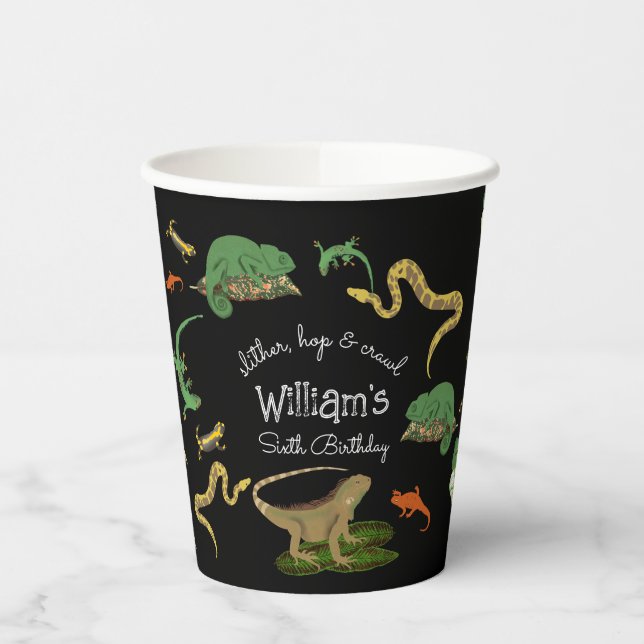 Reptile, Lizards Amphibians Kids Birthday Party Paper Cups (Left)