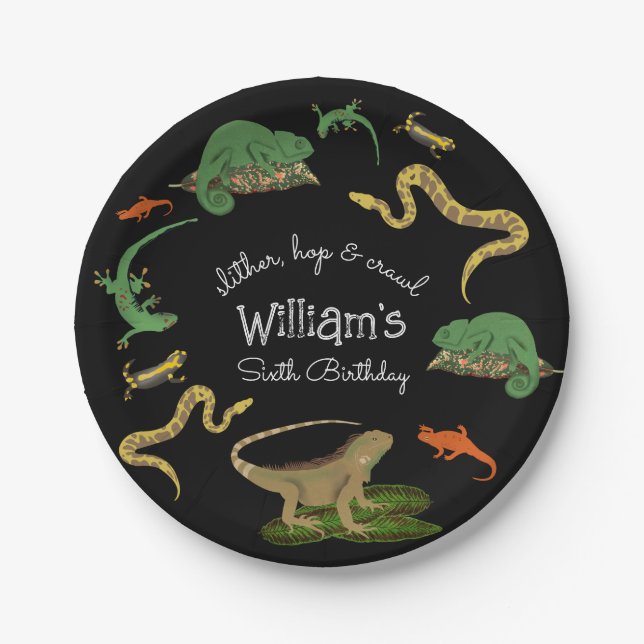 Reptile, Lizards Amphibians Kids Birthday Party Paper Plate (Front)