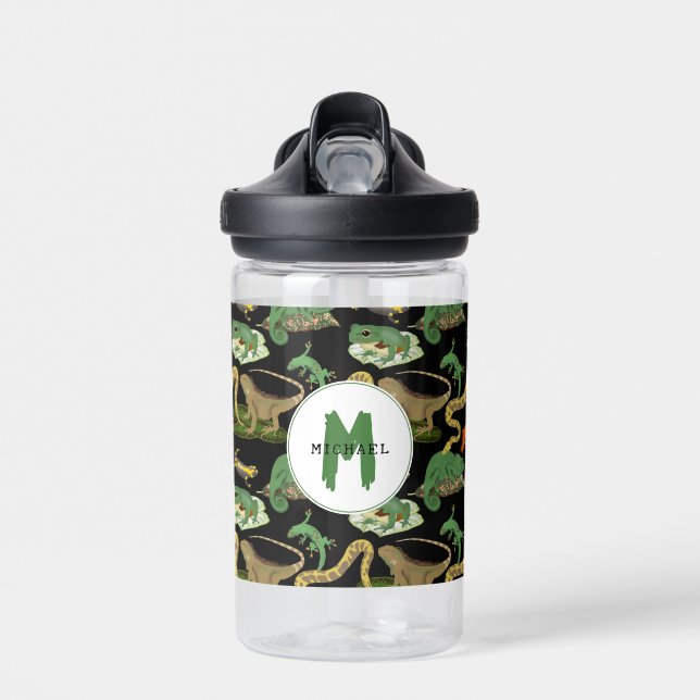 Reptile, Lizards & Amphibians Kids Monogram School Water Bottle (Front)