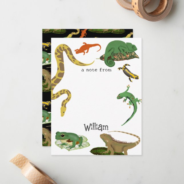 Reptile, Lizards & Amphibians Kids Name Card (Front/Back In Situ)
