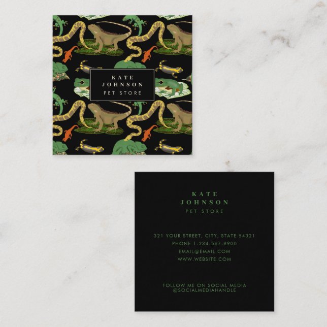 Reptile, Lizards & Amphibians Pet Animal Store Square Business Card (Front/Back)