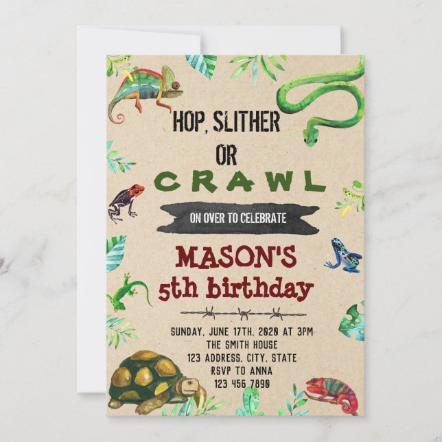 Reptile party birthday invitation (Front)